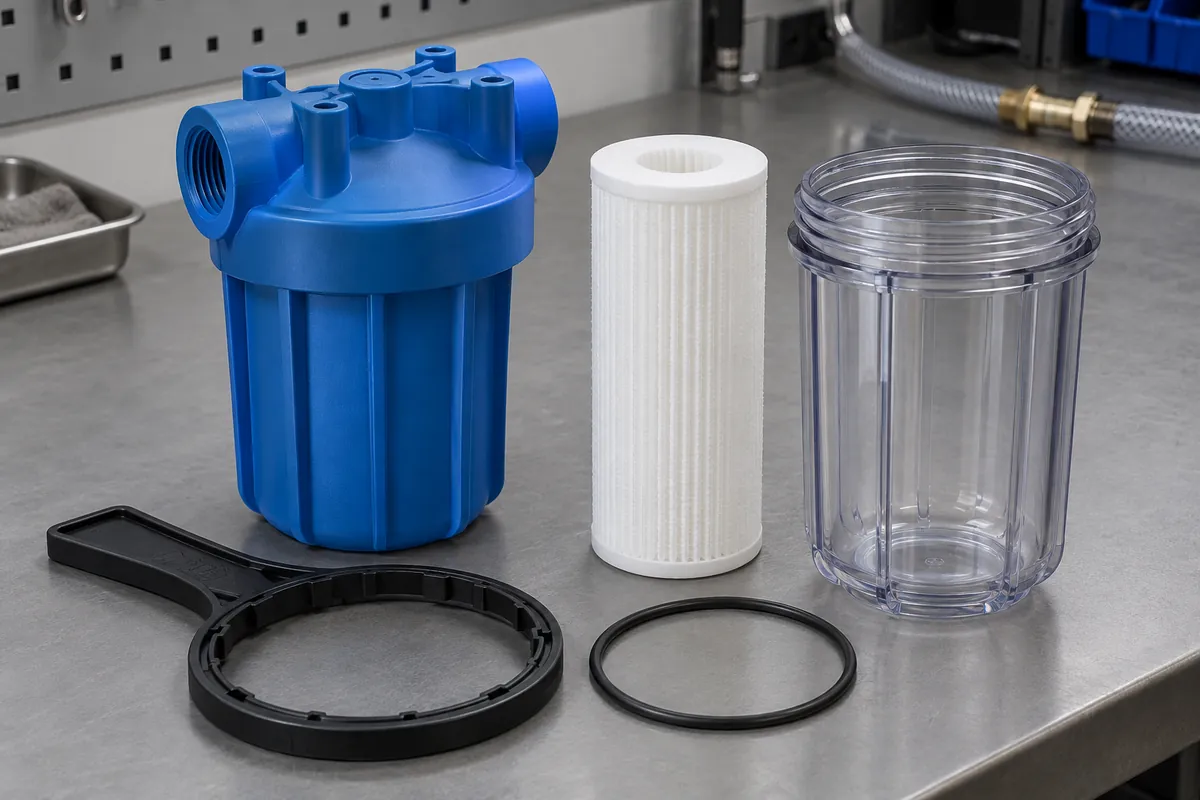 Filter cap and bowl separated with black circular O-ring