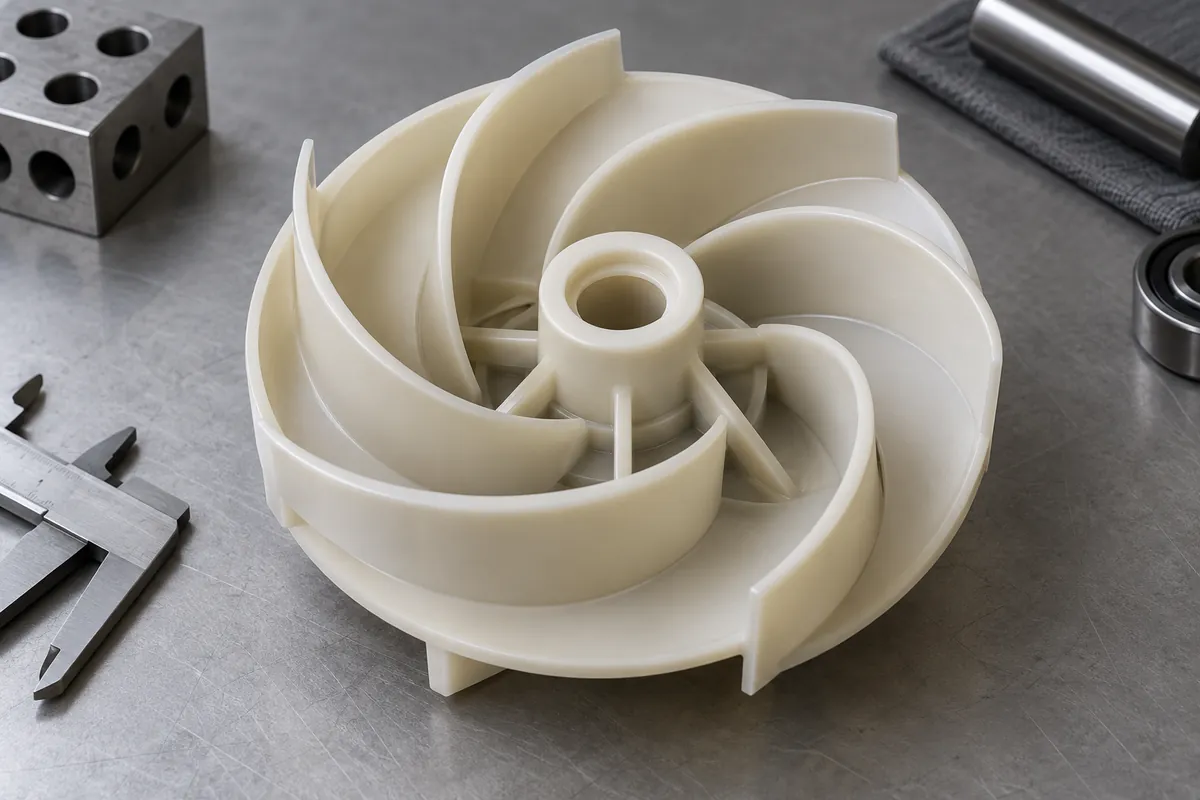 Open polymer impeller showing blade backs and central hub
