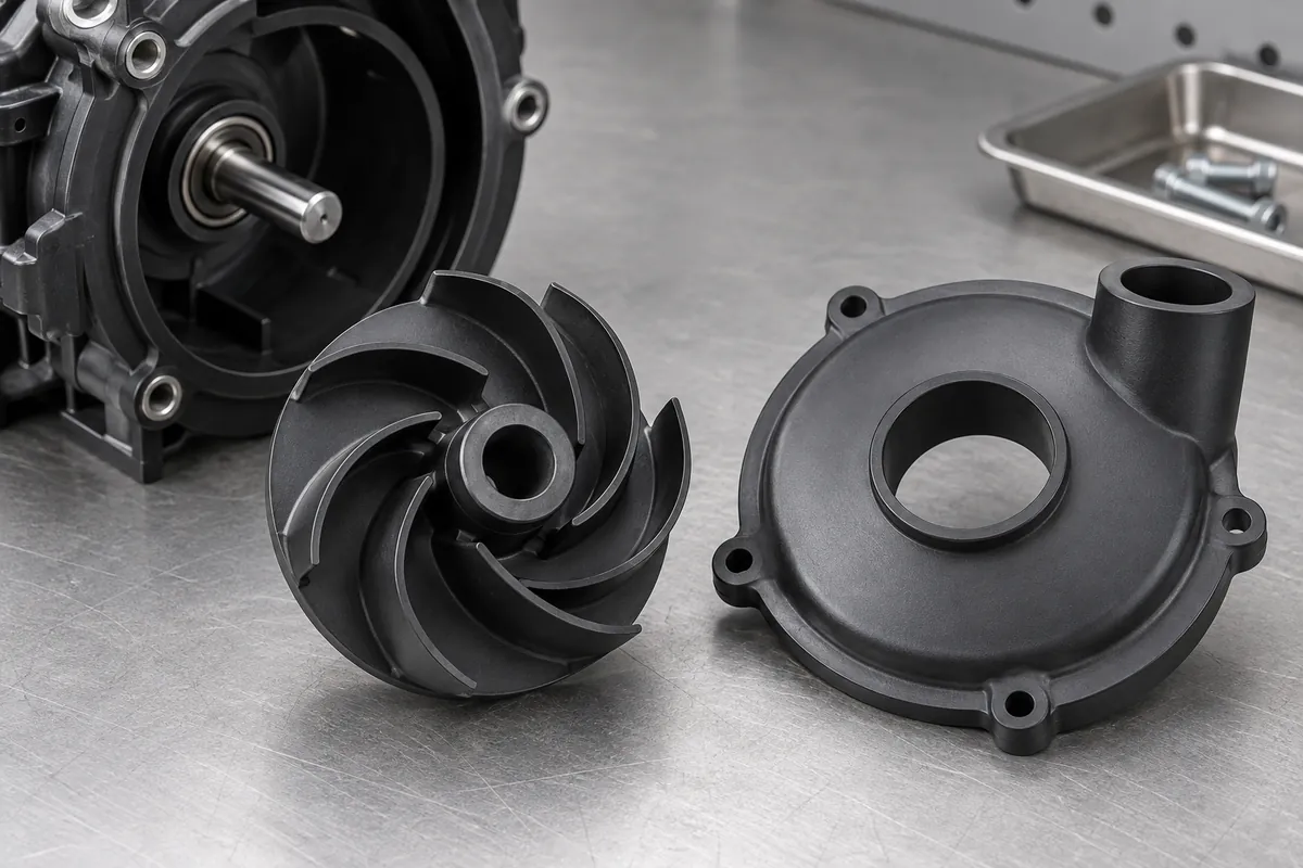 Separated rear impeller blade body and plain front shroud