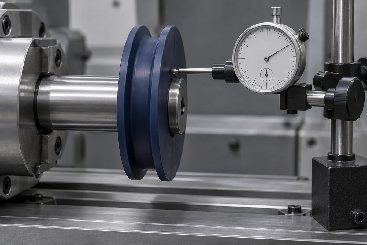 Indicator oriented toward the side face of a pulley on a horizontal shaft