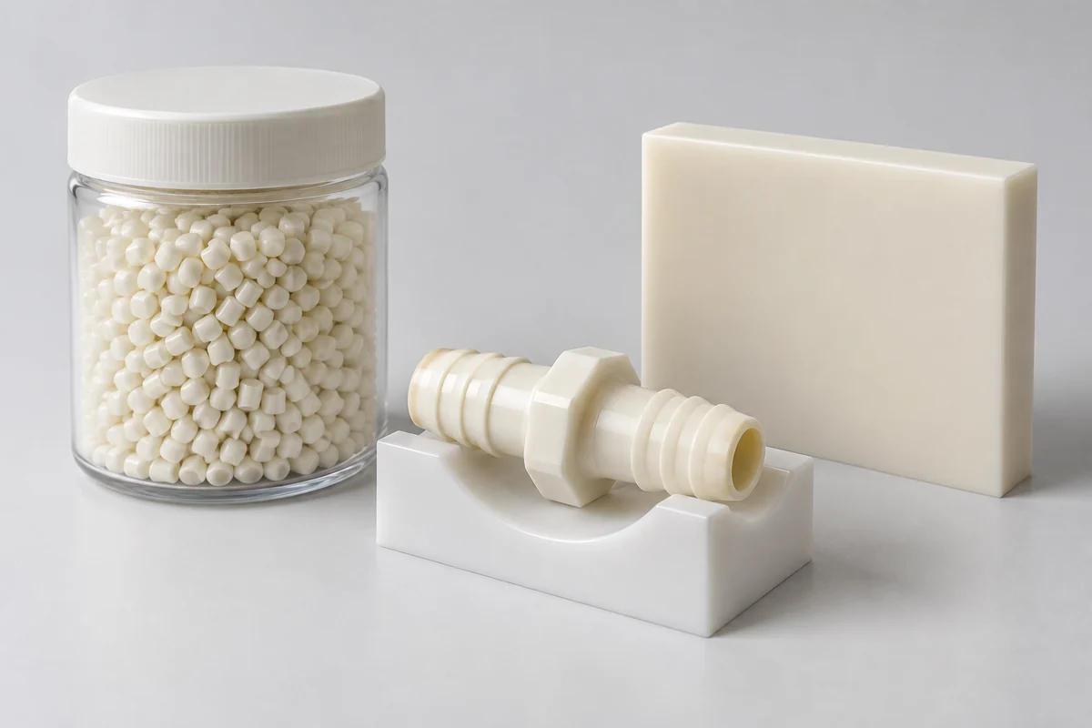 Fitting, material plaque and closed sample container on a measuring fixture