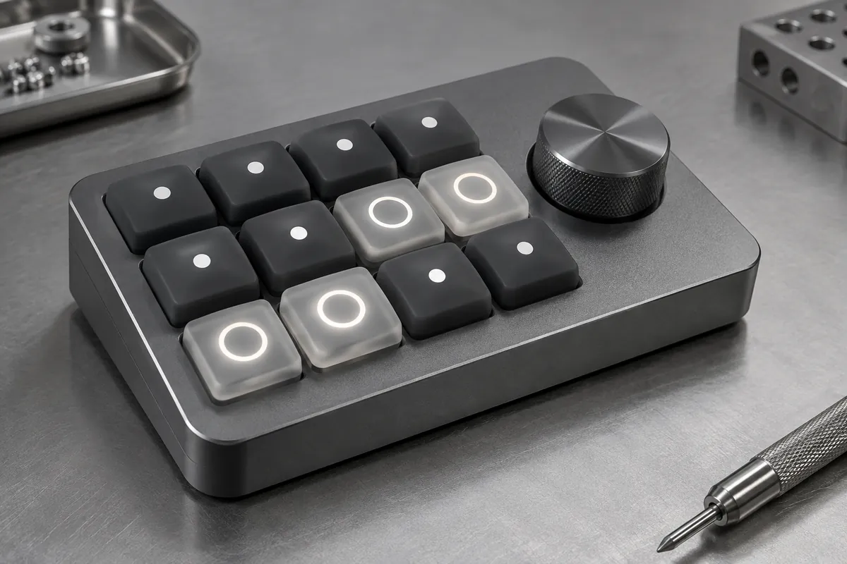 Silicone keys with simple white circular marks and translucent laser-opened circles