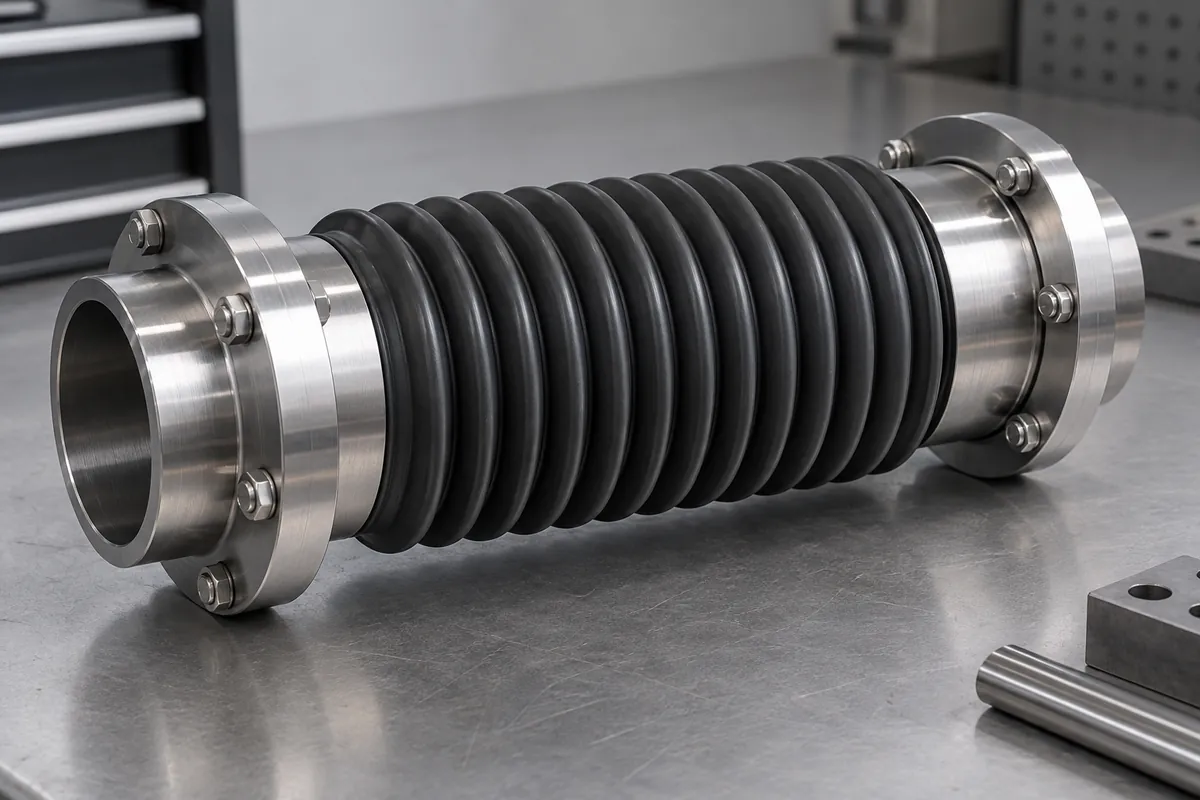 Bellows extended between two aligned mechanical collars