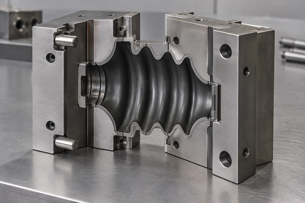 Section of mold cavity forming a rounded bellows convolution