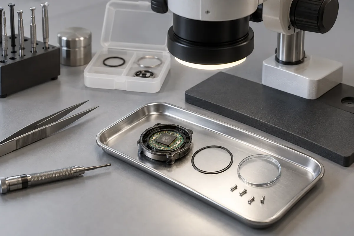 Removed silicone membrane on inspection tray beside magnifying objective