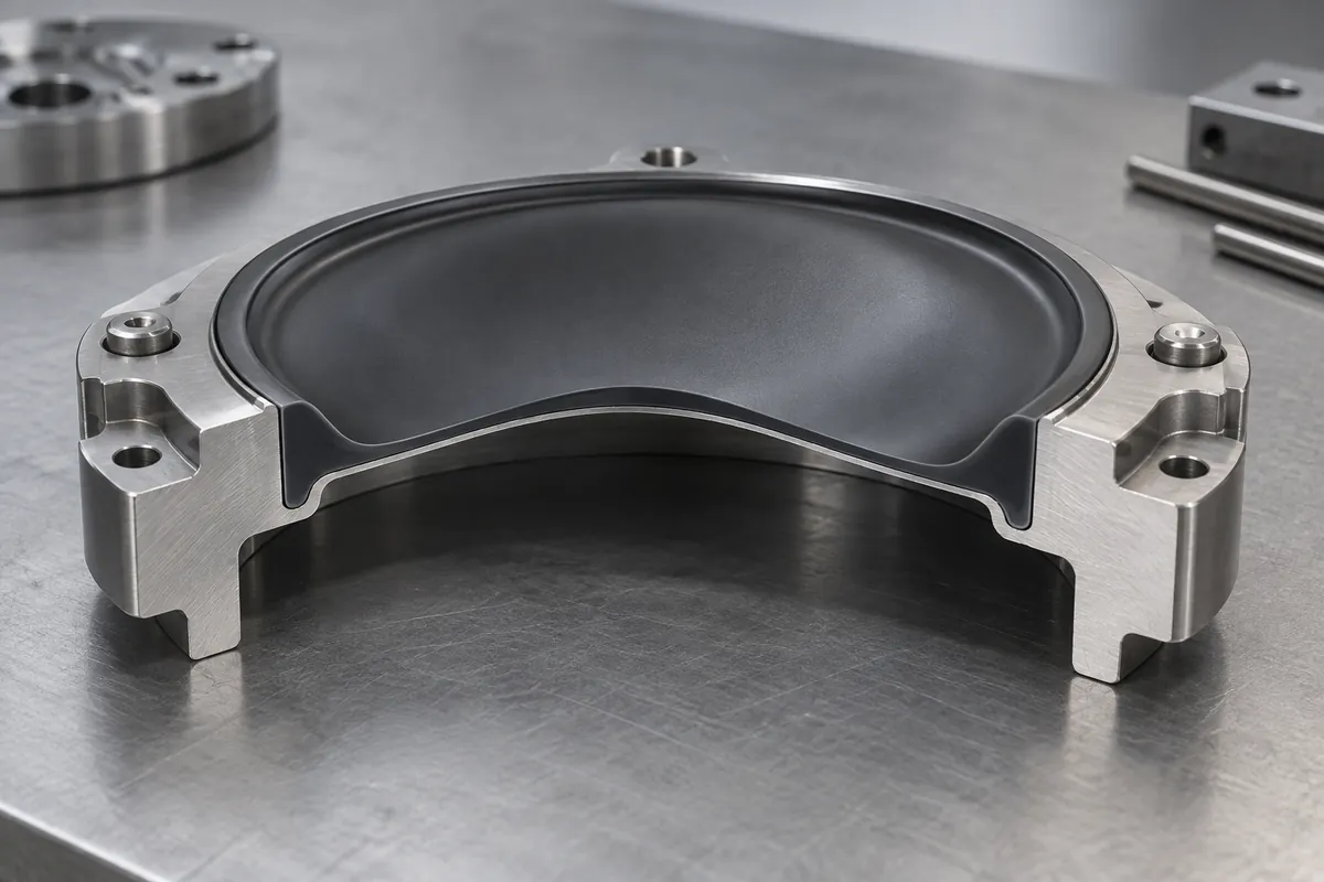 Cross section showing thin membrane blended into thick clamping rim