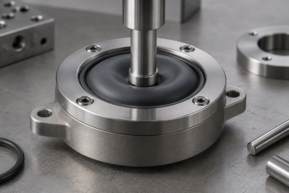 Round silicone diaphragm gently displaced by a central smooth plunger