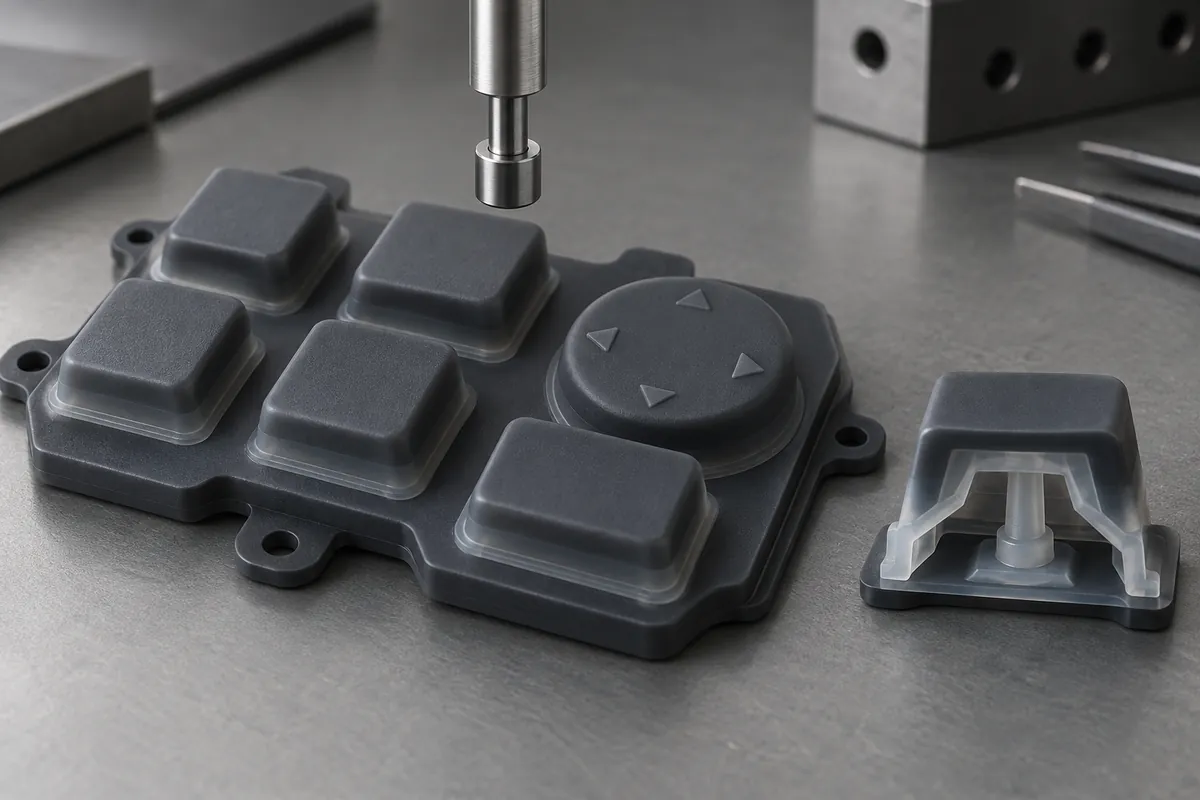 Silicone keymat and sectioned collapsible web under a mechanical probe