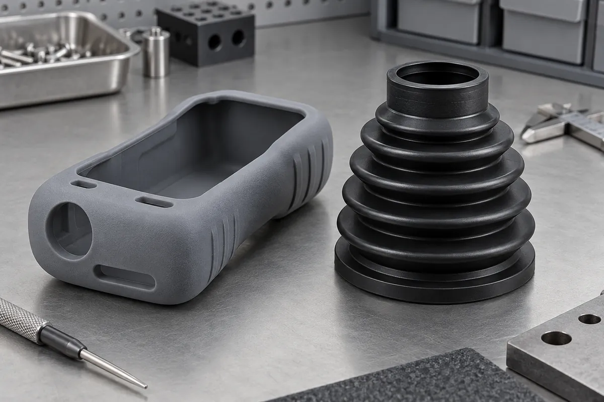Silicone protective boot beside thermoplastic elastomer bellows