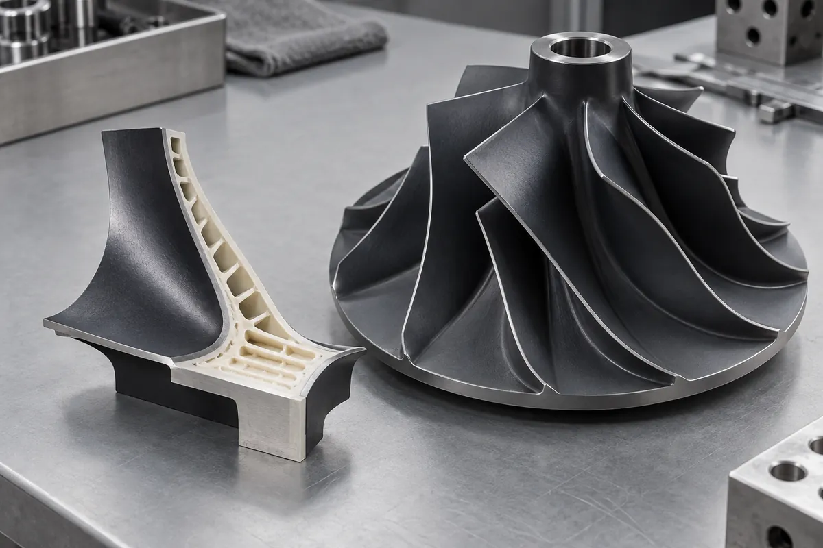 Sectioned polymer blade-root transition beside intact impeller
