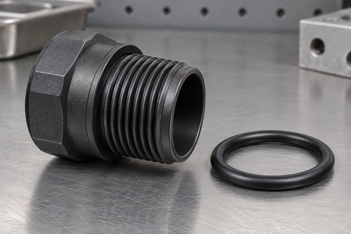 Macro of coarse molded thread and separate sealing O-ring