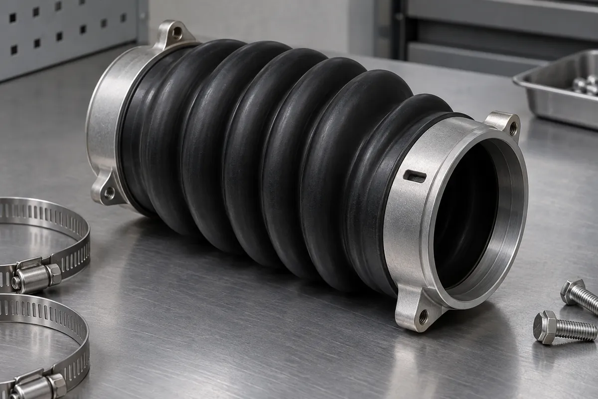 Small vent passage in rigid end collar of silicone boot