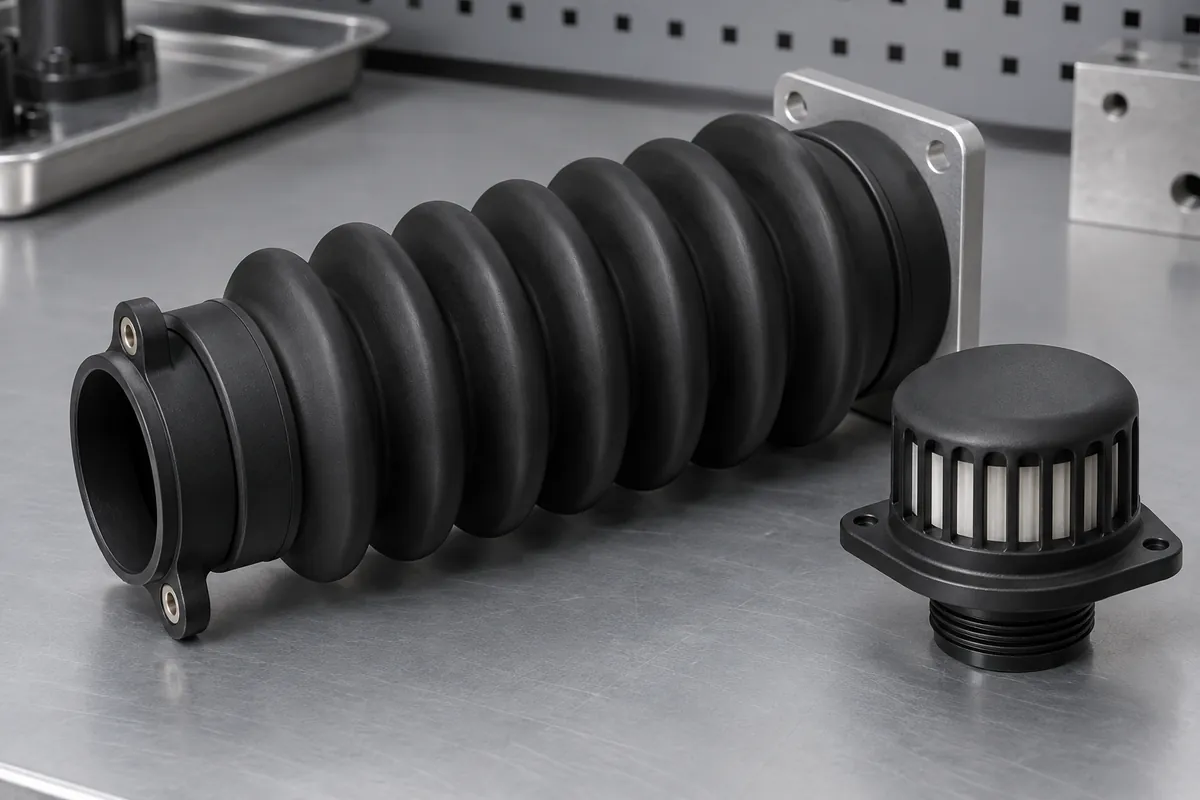 Bellows assembly beside protected filter vent cap, no fluid claims