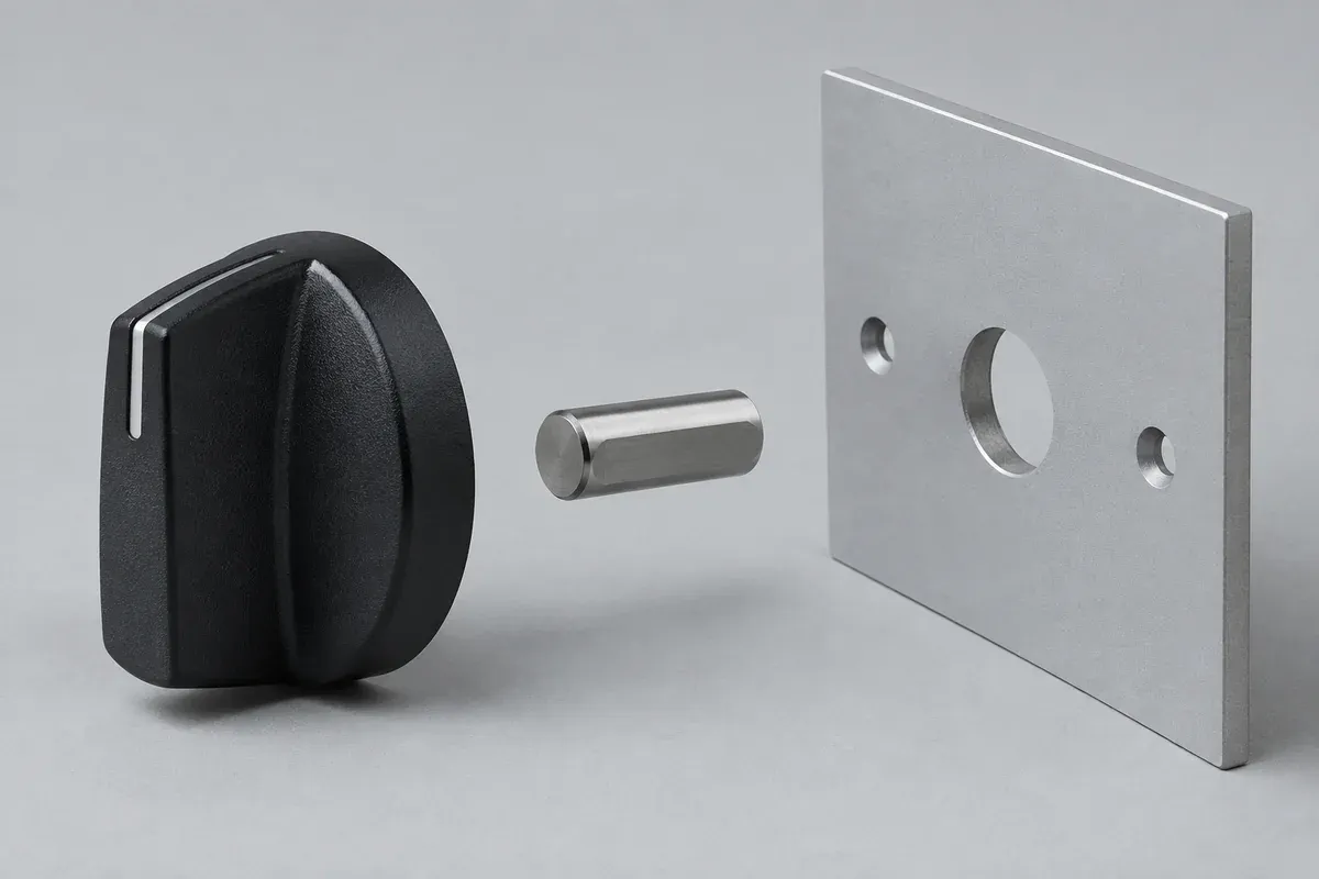Separate plastic pointer knob, D-shaped shaft and plain control panel