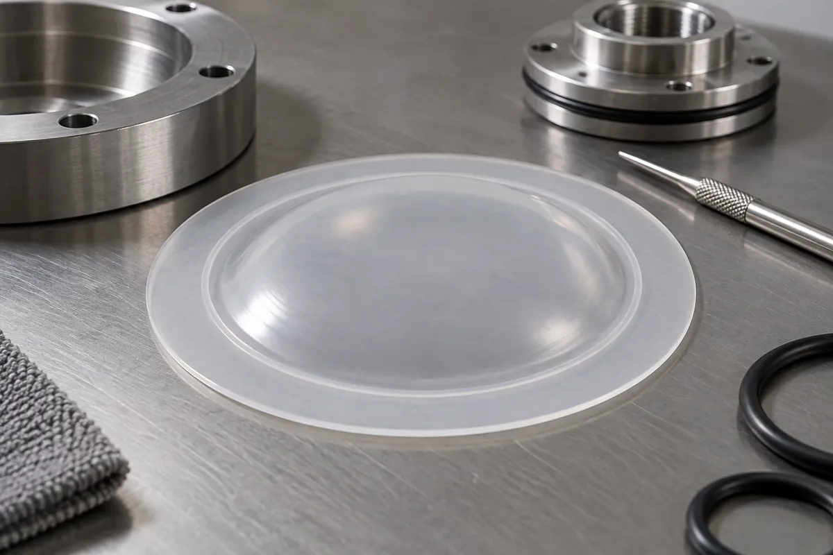 Translucent thin round silicone diaphragm with broad peripheral lip