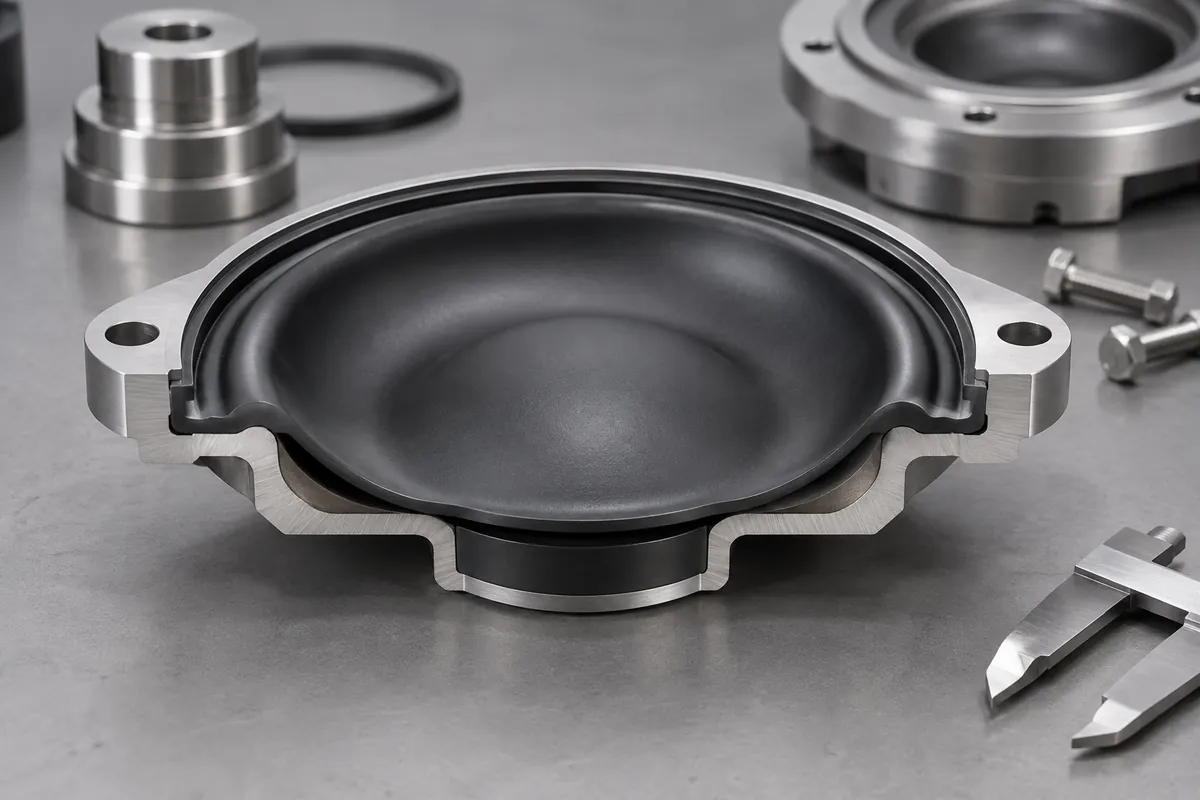 Sectioned diaphragm showing smooth radius from membrane to peripheral lip