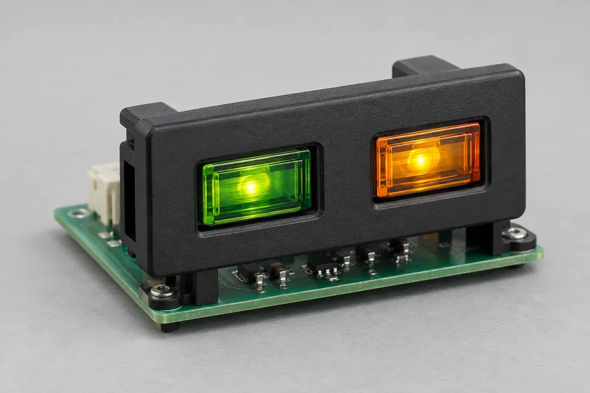 Two indicator faces in an opaque panel shown as an illumination design concept