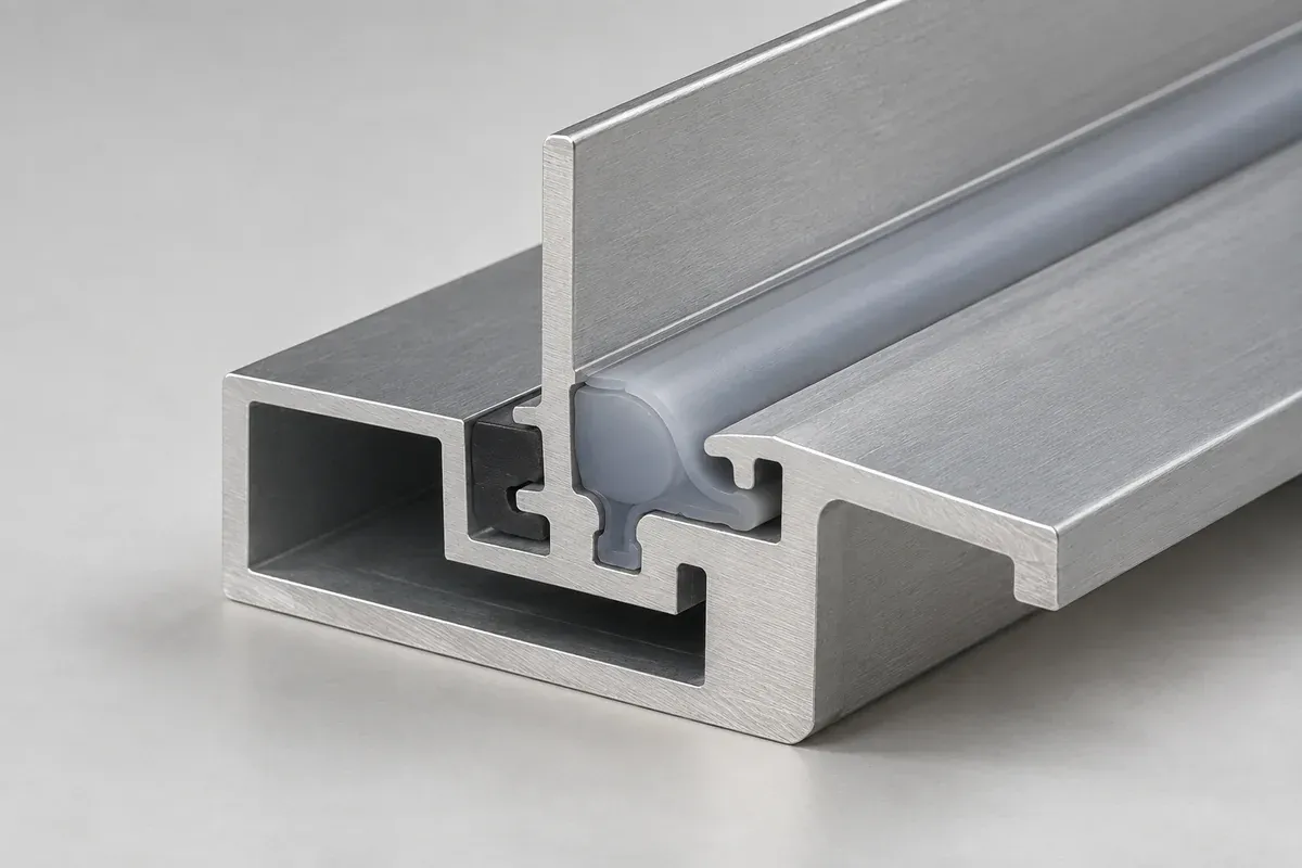 Sectioned design view of a silicone bead in a groove beside a closure stop