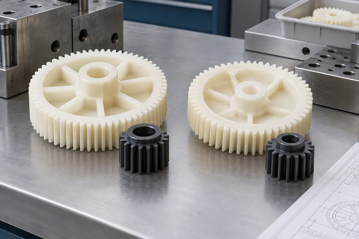 Polymer spur-gear pair design examples with different mounting arrangements