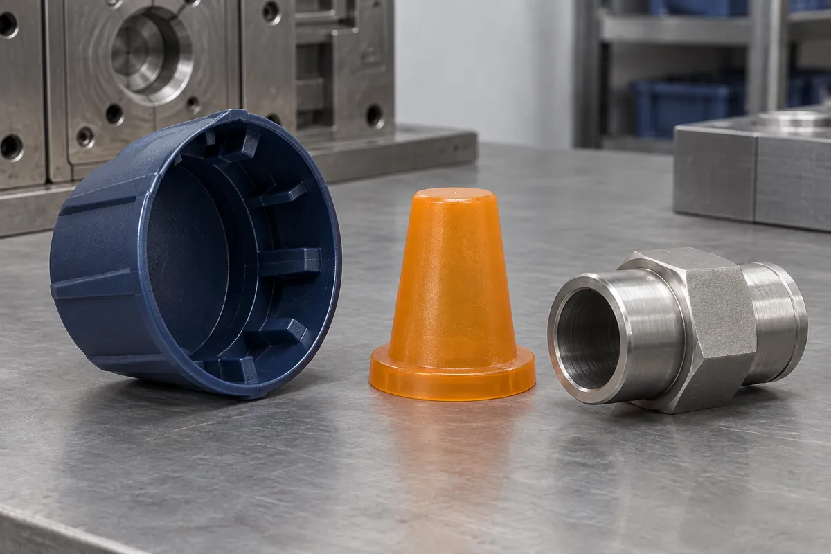External protective cap and internal plug design examples beside industrial interfaces