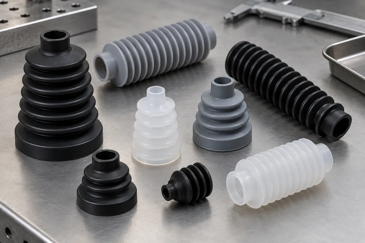 Small molded silicone bellows and protective boots of several lengths