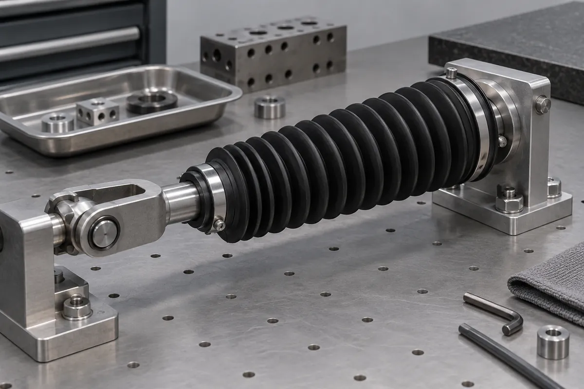 Bellows mounted over mechanical linkage with no robot or human body
