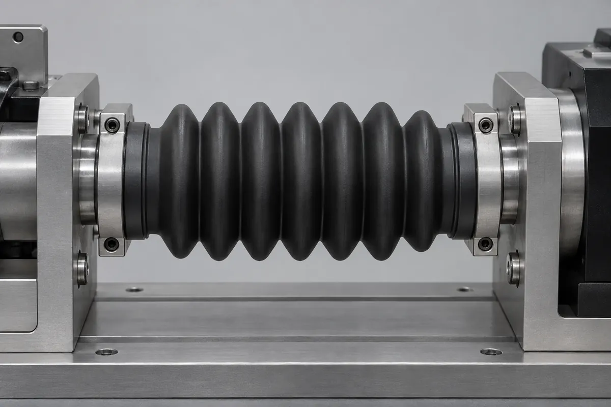 Bellows held between aligned clamps on unmarked cycling fixture