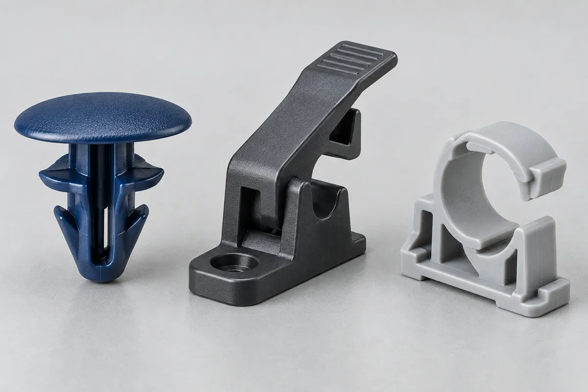 Design illustration of custom plastic clips and retainers