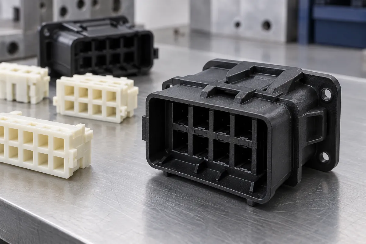 Molded connector shell with empty terminal windows