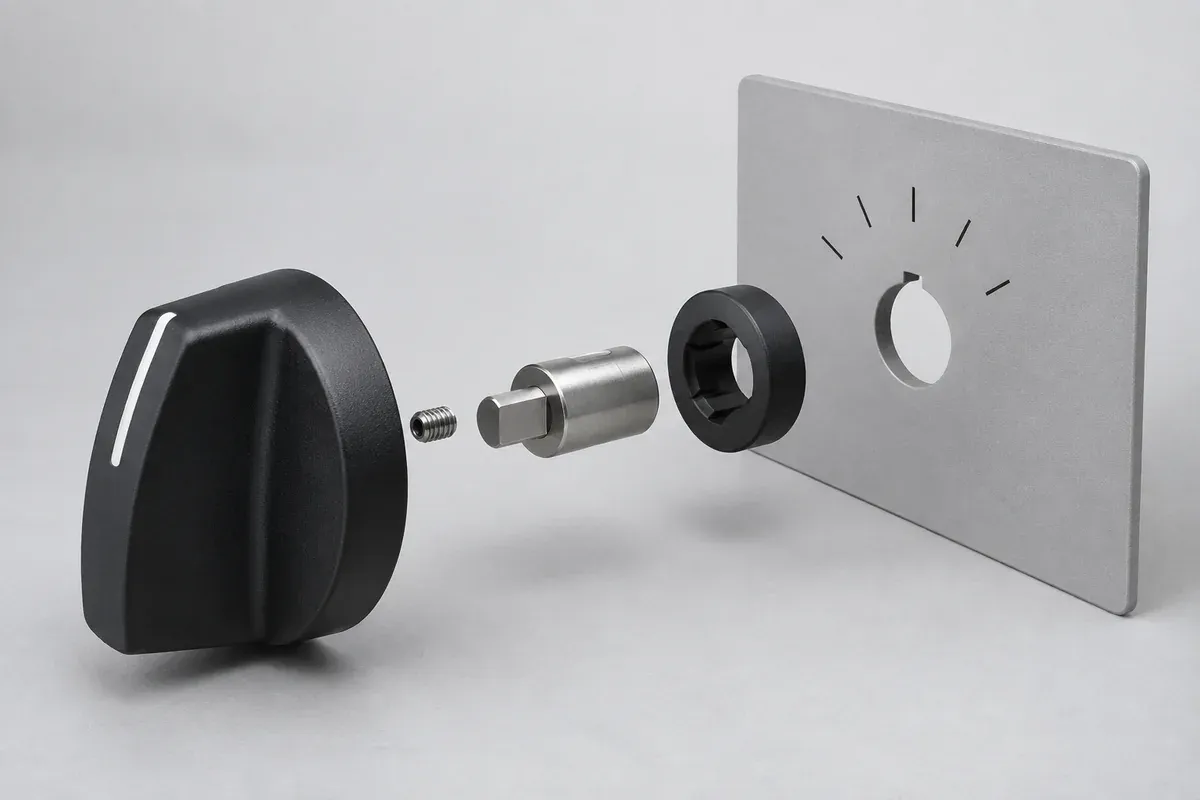 Separated pointer knob, D-shaped shaft and plain control panel