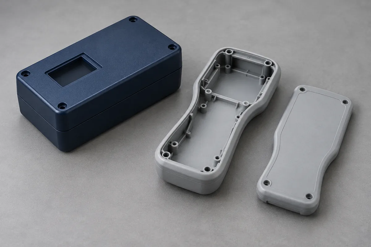 Design examples of a closed sensor housing and an open handheld electronic enclosure
