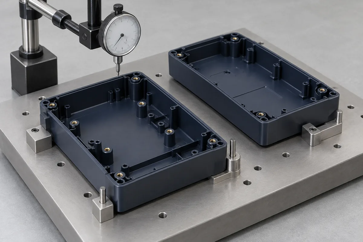 Empty enclosure shells in a light-contact inspection fixture