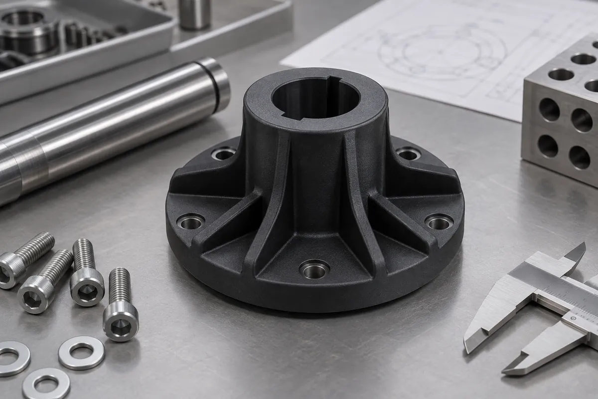 Central polymer hub with precisely formed shaft opening