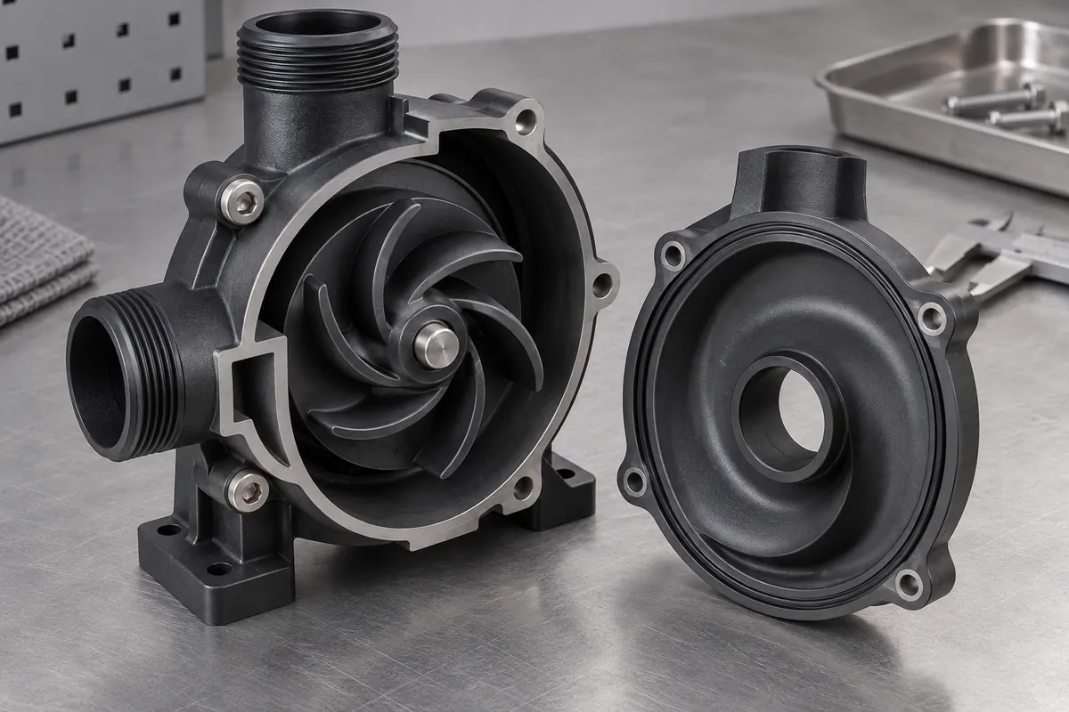 Sectioned closed impeller showing curved internal flow paths