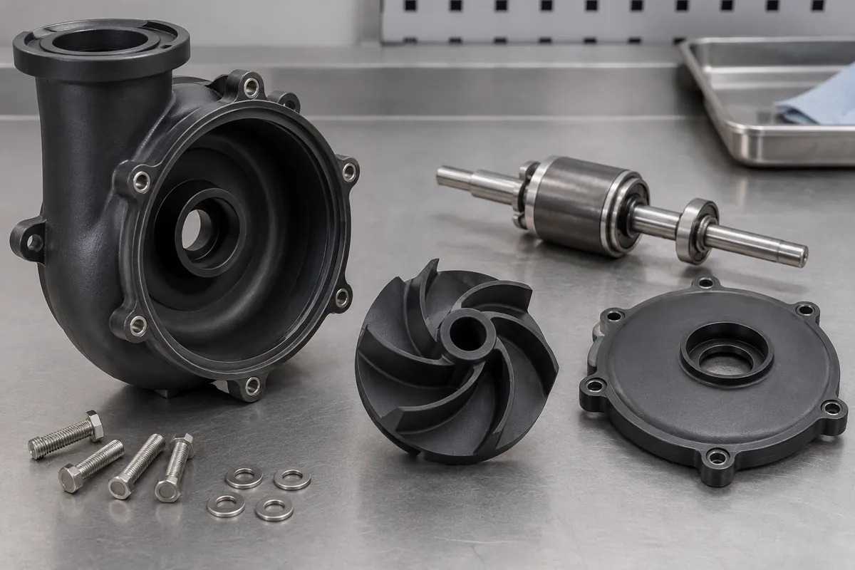 Impeller separated from pump volute and spindle components