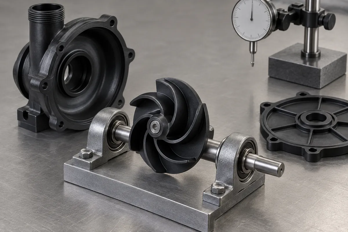 Small impeller on supported spindle beside blank indicator