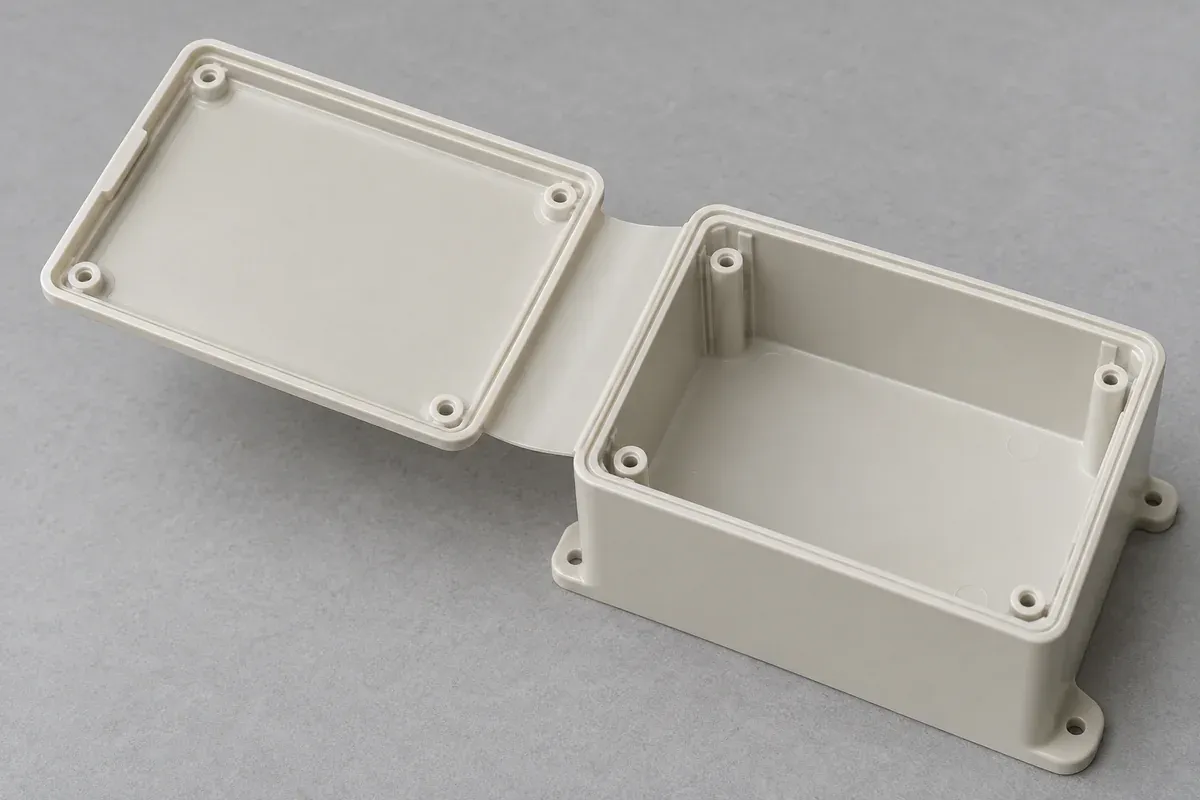 Living-hinge cover used on an unmarked component housing