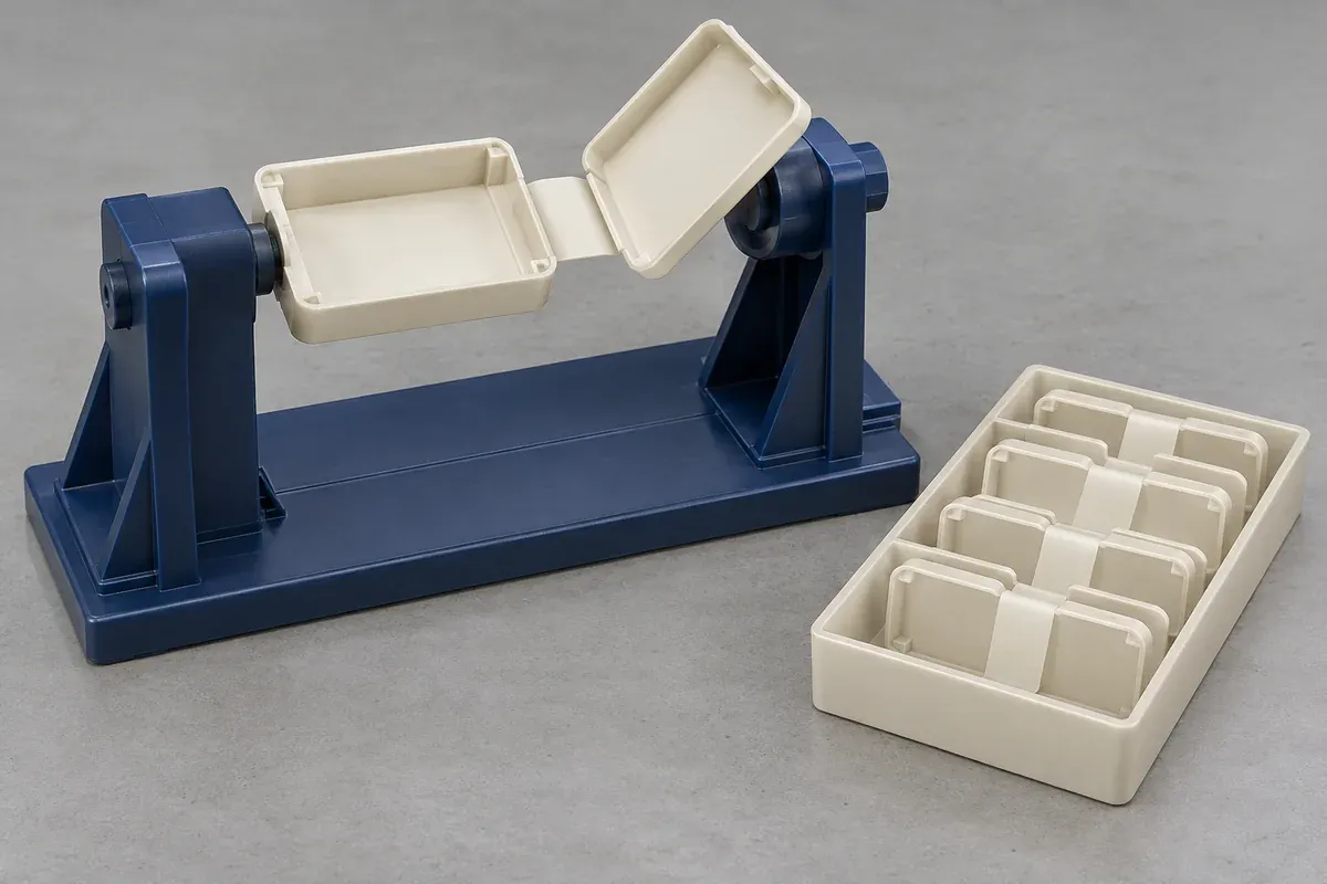 One-piece plastic flexure sample in a neutral movement fixture