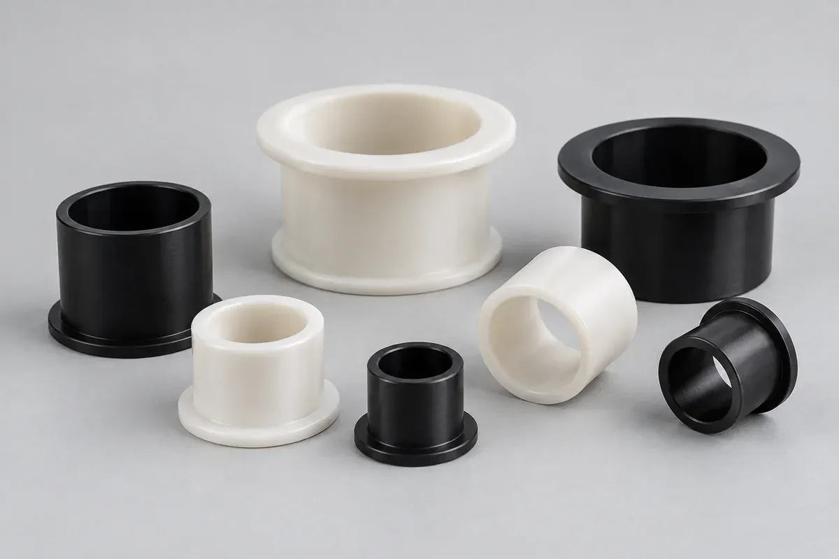 White and black molded sleeve and flanged bushing design examples