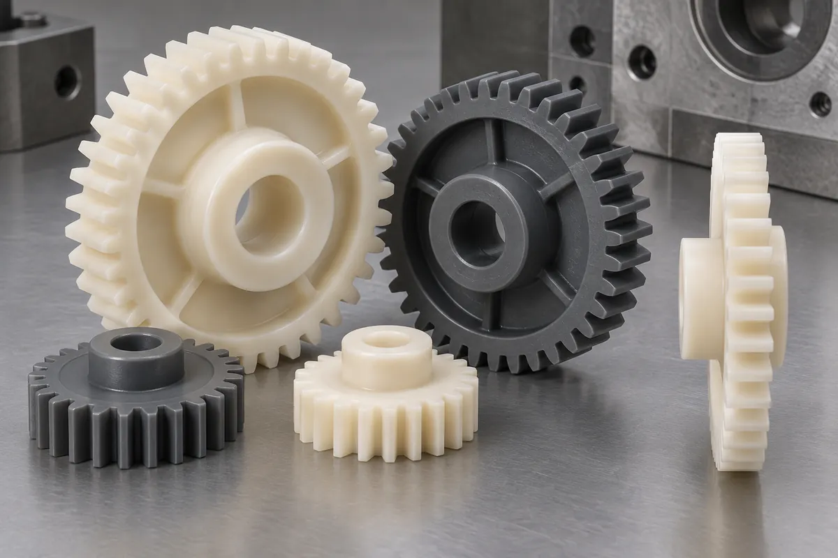 Side view of a molded gear hub, web and rim