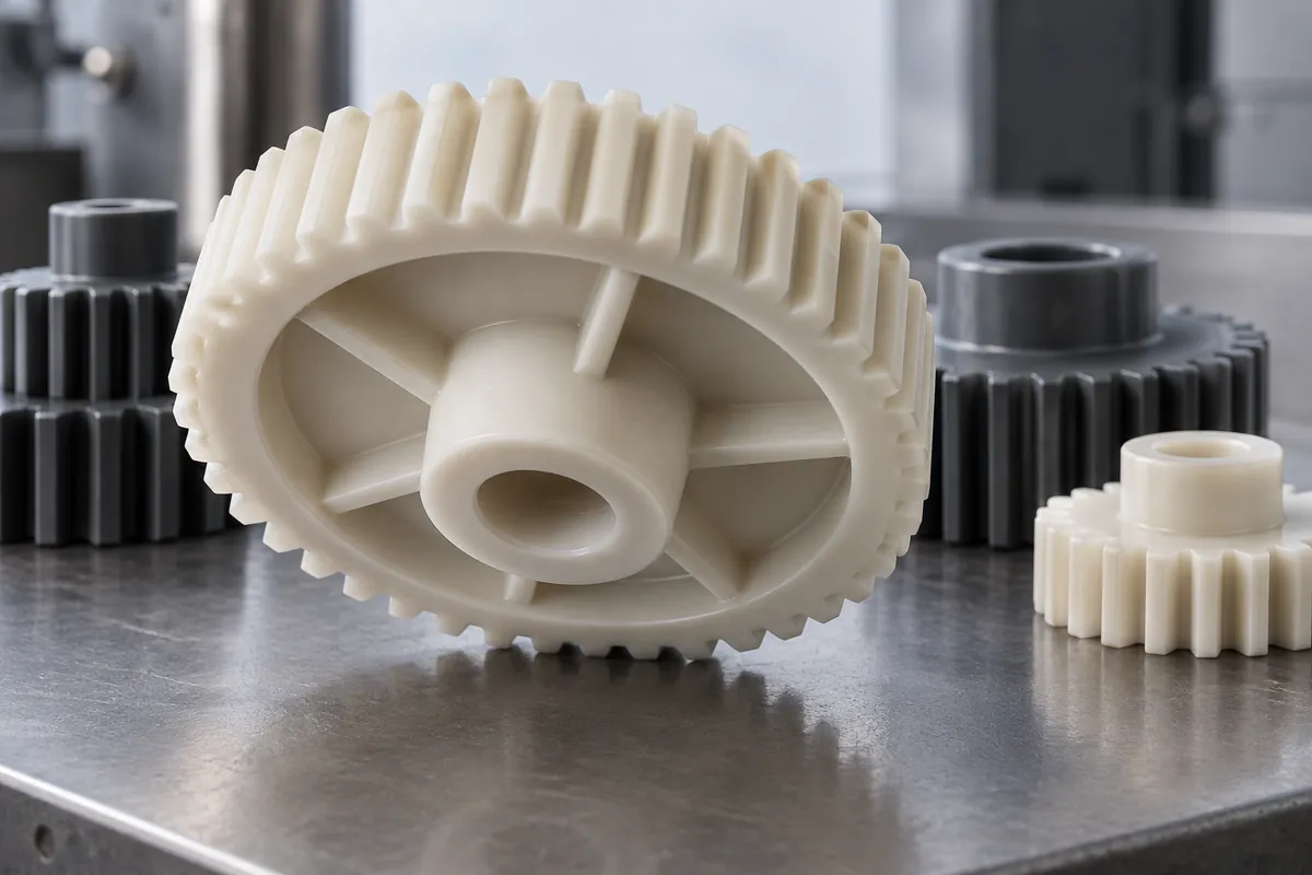 Underside ribs and side face of a molded spur gear