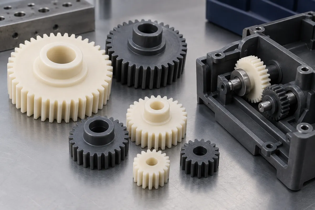 Molded gear pair in an open equipment housing
