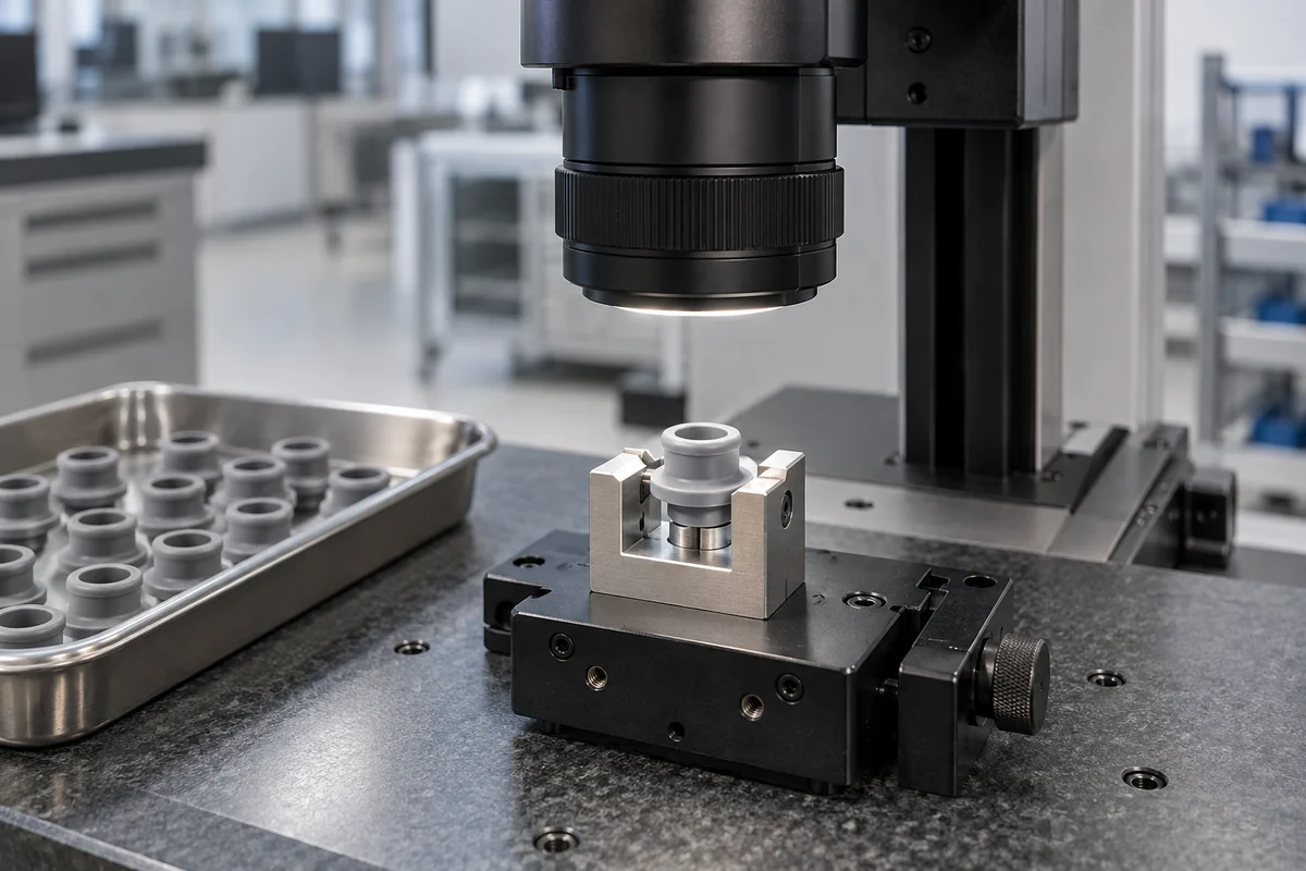 Silicone grommet section positioned beneath an optical measurement lens
