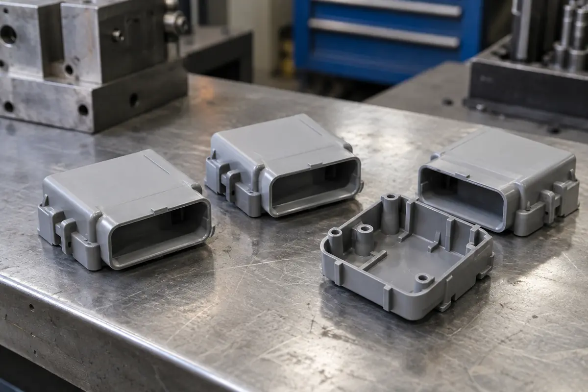 AI-generated illustrative connector housing concept for prototype mold and assembly review
