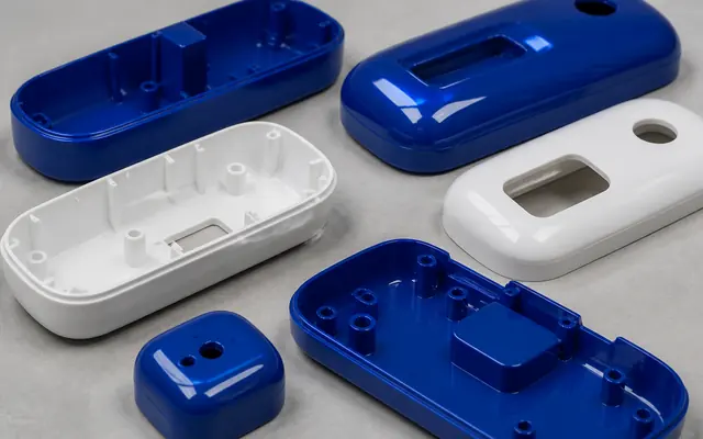 High-gloss UV-coated injection molded electronics housings