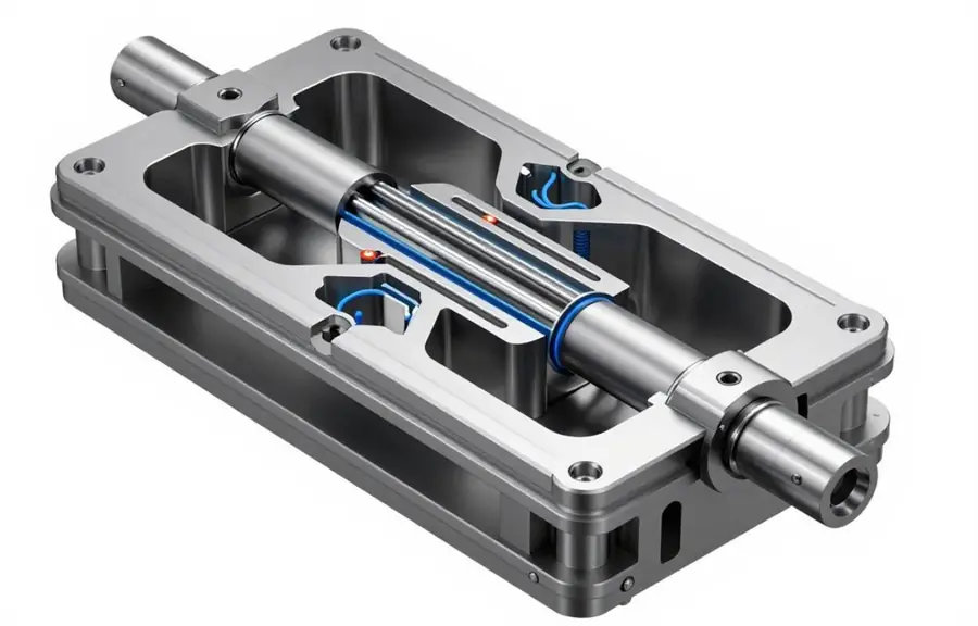 Two-shot injection mold design showing cavity details
